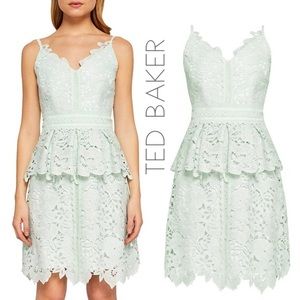 NWT Ted Baker lace peplum dress mint white 2 6 Medium free shipping designer